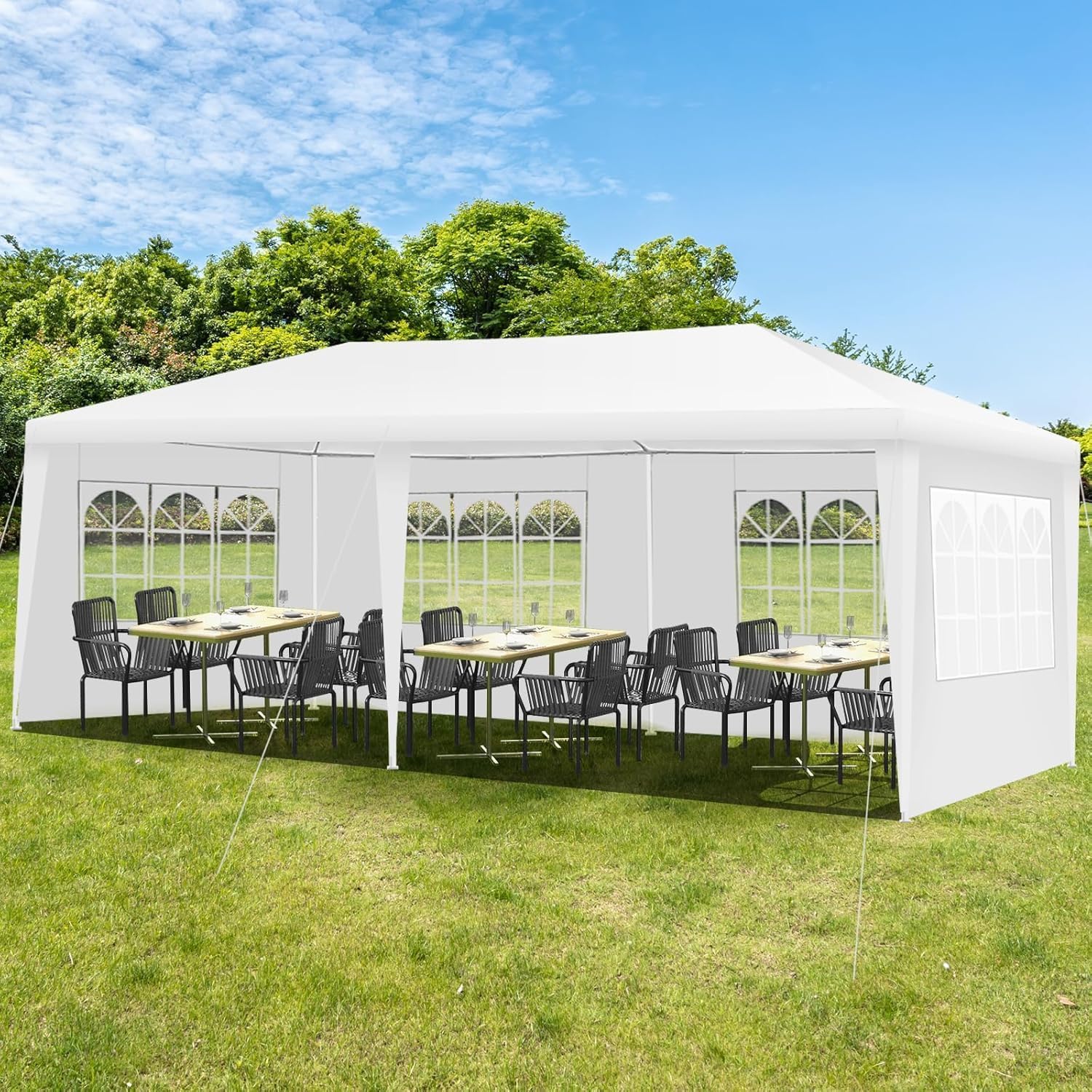 RELAX4LIFE Tonnelle de Jardin Extérieur 3x6 Imperméable, Barnum 3x6 avec 4 Parois Amovibles, Tente de Reception en PE, Sac de Transport, Facile à Monter pour Mariage Marché (3X6 | 4 Bâches)