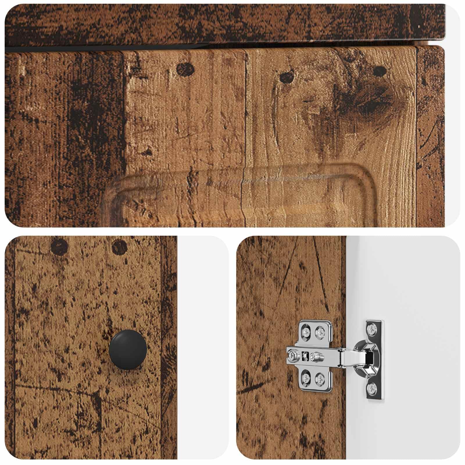 Mobile Bagno Con Lavabo Legno Antico 42 x 40 x 84,5 cm | Legno ingegnerizzato, Manopole nere in metallo, 1 ripiano, Ampio spazio interno