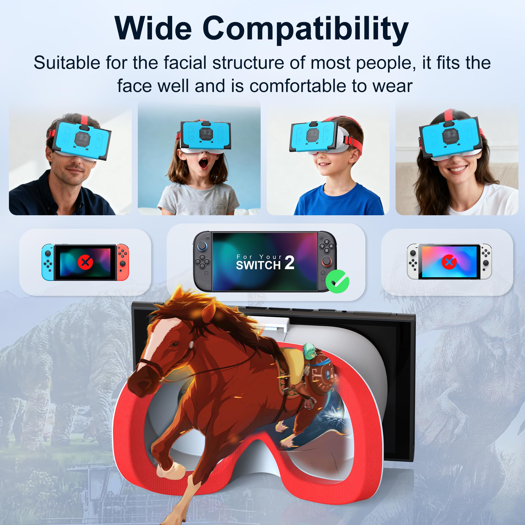 Casque de réalité virtuelle pour Nintendo Switch 2 avec objectifs HD réglables et sangle de tête confortable, lunettes 3D pour accessoires Switch 2 (bleu blanc)