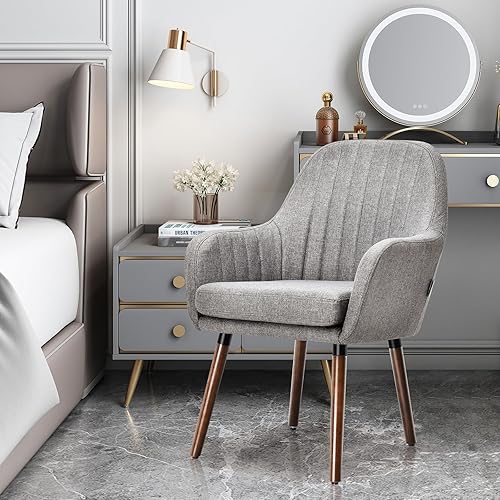 Miniatura 8 de KOTEK Juego de 2 sillas de comedor modernas, sillas de cocina tapizadas con patas de madera de goma, asiento de esponja gruesa, almohadillas