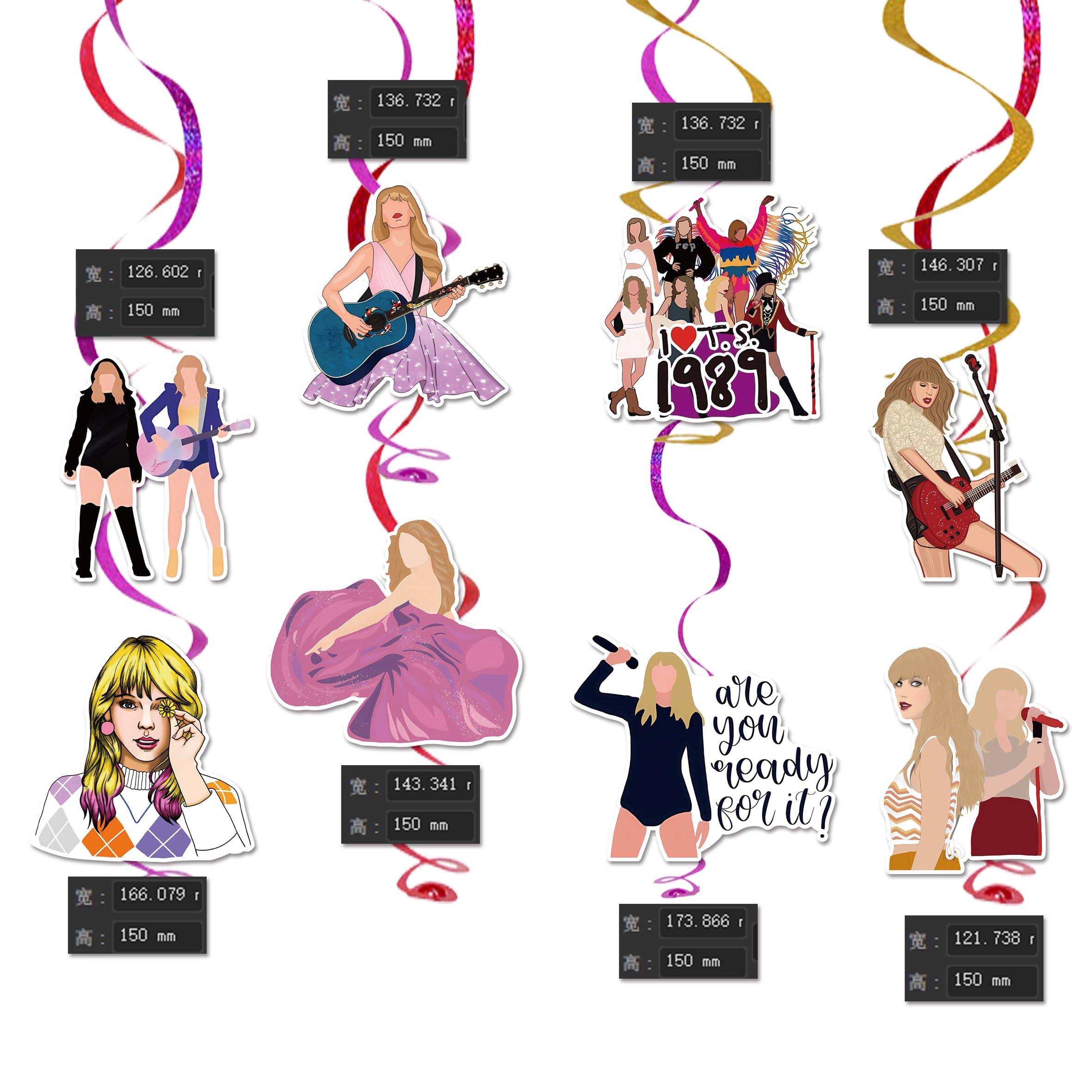 MAKETBUOFSG 16PCS Birthday Decorations - Hanging Swirls Music Singer Birthday Party Decorations - Popular Singer Birthday Cutout Decorations for Fans Girls Boys