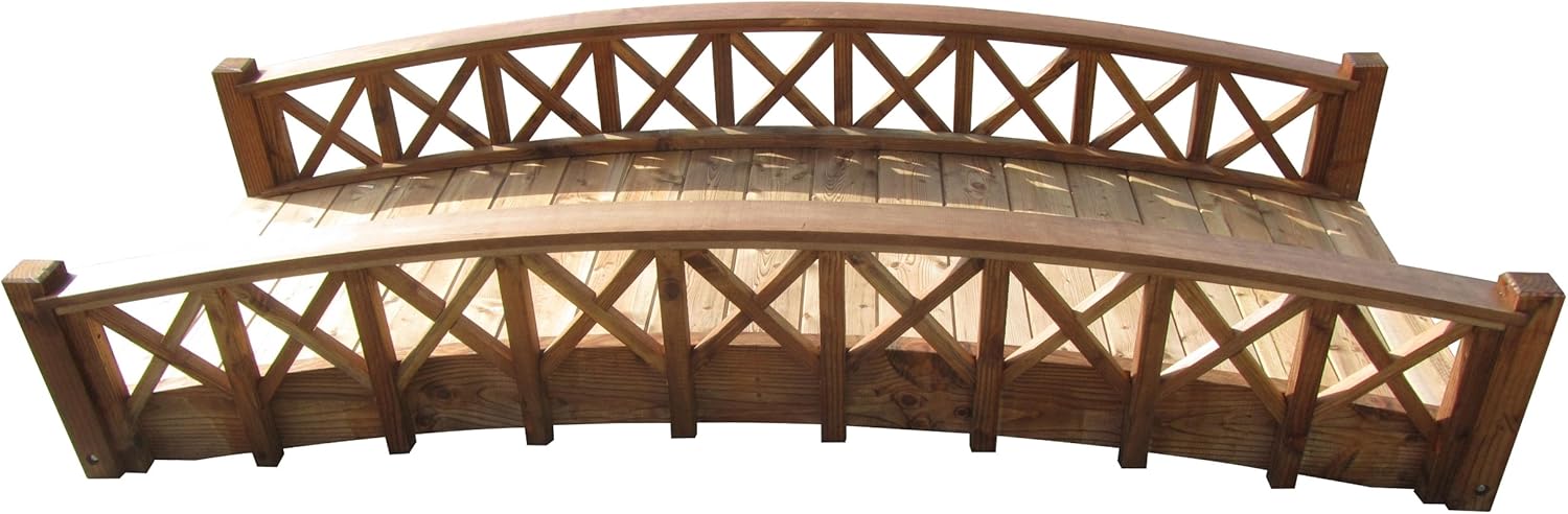 SamsGazebos Swan Wood Garden Bridge with Cross Halved Lattice Railings, 8', Brown