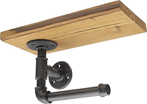 Tenedor industrial del papel higiénico del vintage con el tablero del estante de la plataforma, dispensador de papel higiénico Steampunk TPD-005