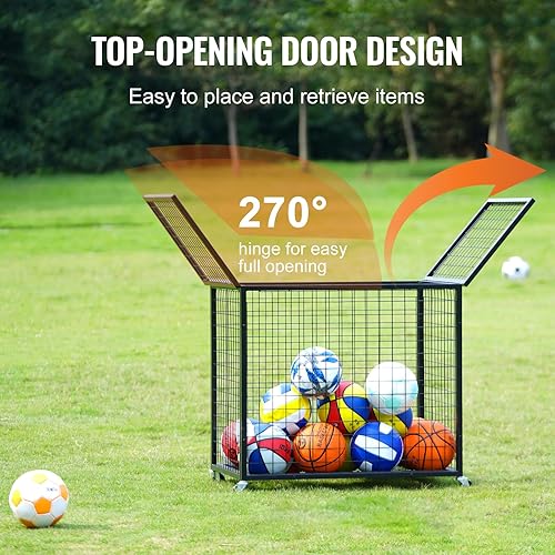 Miniatura 4 de VEVOR Rolling Sports Ball Storage Cart, Lockable Basketball Cage with Double Lids, Sport Equipment Holder Organizer for Indoor Outdoor, Steel