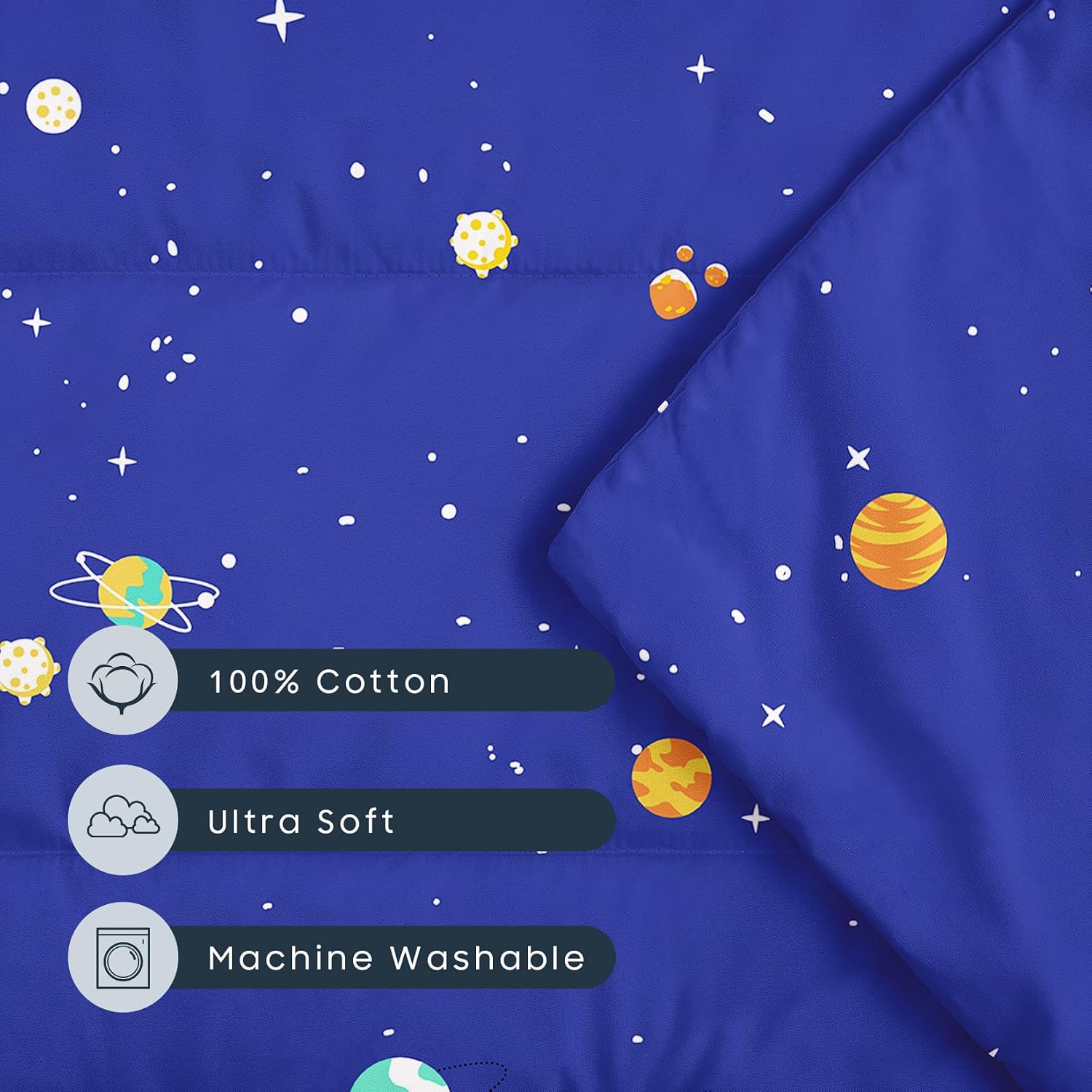 Wake In Cloud - Cot Nap Mat with Pillow and Blanket, 100% Cotton Fabric, for Toddler Kids Boys Girls Ages 3 Plus in Daycare Kindergarten Preschool, Stars Space Rockets