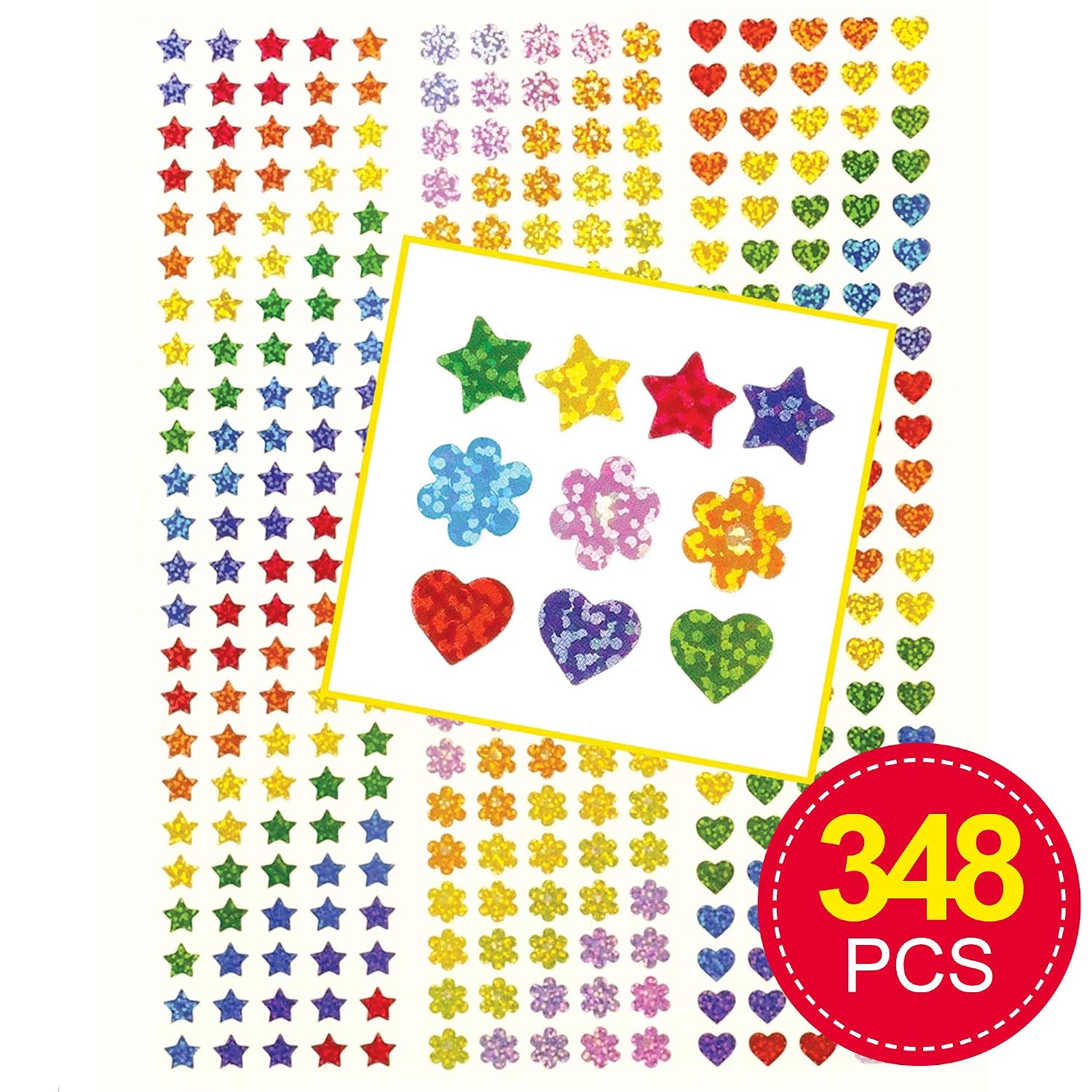 Baker Ross E657 Mini Holographic Stickers - Pack of 348, Self-adhesives, Perfect for Children to Decorate Collages and Crafts, Ideal for Schools, Craft Groups, Party Crafting, Home