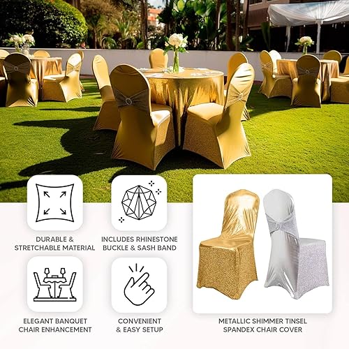 Miniatura 4 de Efavormart - Funda para silla de banquete de elastano con banda de banda adjunta y hebilla redonda de diamantes de imitación plateados