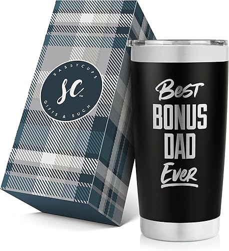 Miniatura 1 de SassyCups Taza de viaje de acero inoxidable, Best Bonus Dad Ever, vaso de café aislado de 20 onzas