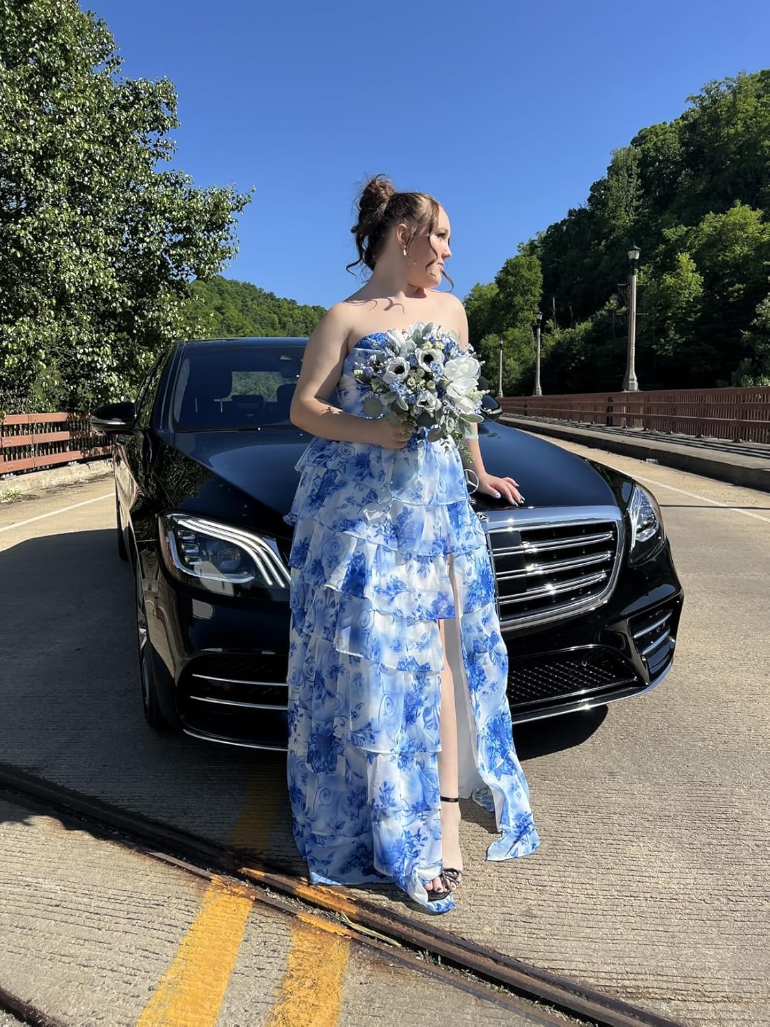 Ruffle Prom Dress Corset Tiered 2026 Strapless Long Chiffon Formal Evening Gown with Slit - Image 5