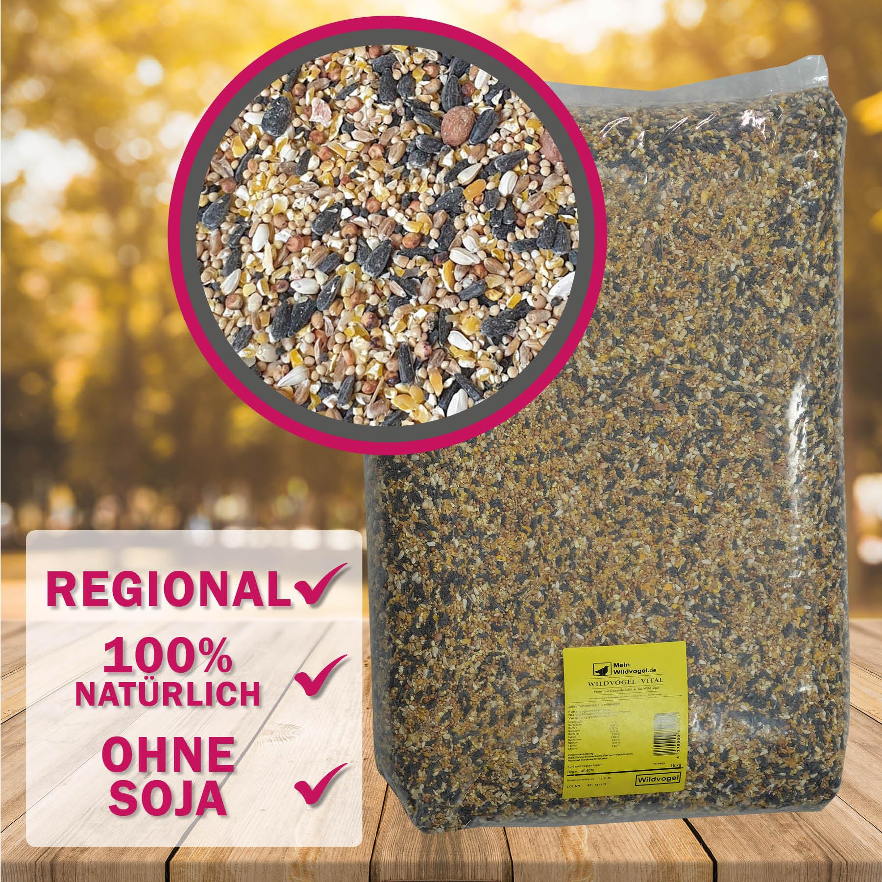 MeinWildvogel - Wildvogel-Vital - Premium Vogelfutter 30 kg XXL - Wildvogelfutter - Streufutter - Ganzjahresfutter für Vögel mit Sonnenblumenkernen & Erdnüssen - Gentechnikfrei & Ambrosia-kontrolliert