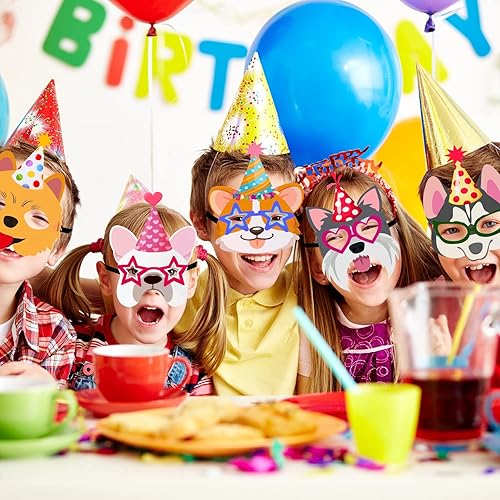 Miniatura 7 de SEEWEY 24 máscaras de recuerdo de fiesta de perros y cachorros para niños, decoración de fiesta de cumpleaños con temática de cachorros, máscaras