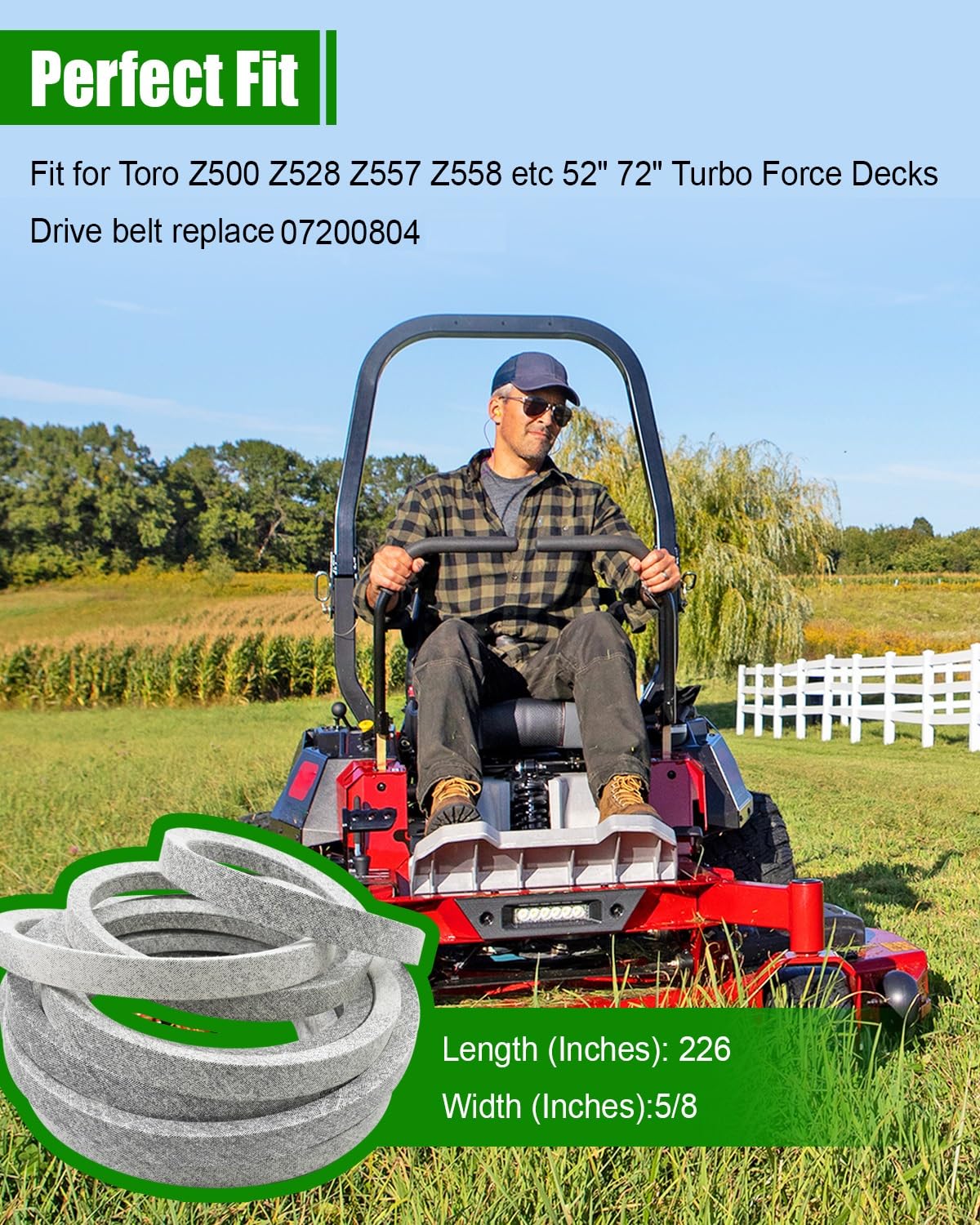 105-7790 Deck Belt Kevlar Fit for Toro Z500 Z528 Z557 Z558 Z580 Z587 Z589 Z595 52" 72" Turbo Force Decks, 5/8" x 226" Lawn Mower Drive V-Belt Replace 105-7790-03 1057790