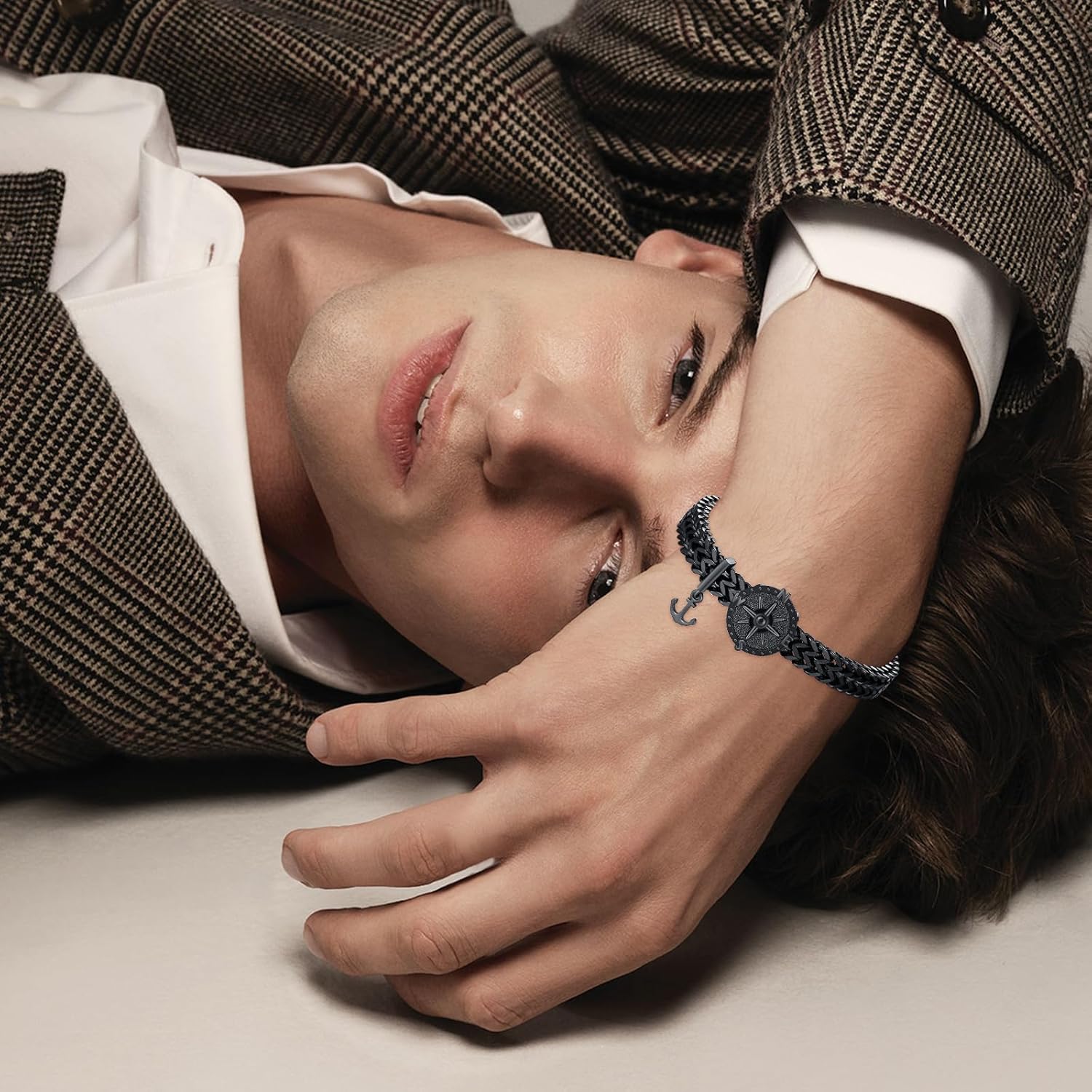 MEDWISE Compass Bracelet for Men Black 925 Sterling Silver Viking Anchor 8.5 Inches Stainless Steel Bracelet Punk Compass Jewelry for Him Men Father Husband Brother Son - Image 5