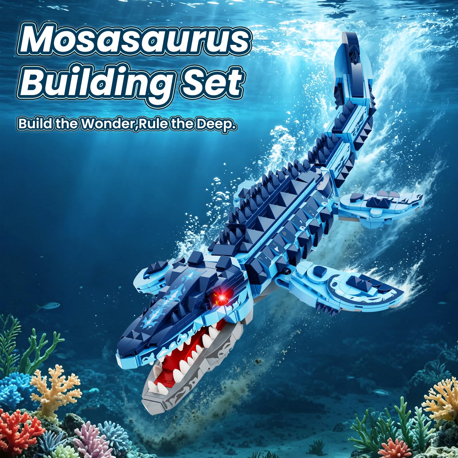 Blocs de Construction Mosasaure, Kit de Modèle Dinosaure Jurassique, Cadeau de Noël et d'anniversaire pour Garçons et Filles, Dès 6 Ans
