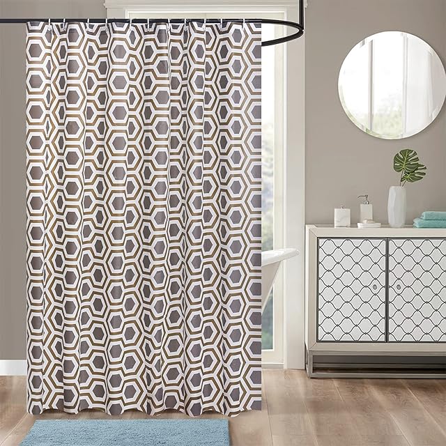 ZIMEL HOMES Shower Curtains Mould-free Mildew Resistant Bath Curtain with Stitched Steel Eyelets Waterproof Polyester Fabric Bathroom Curtains with 12 Hooks, 180 x 180 cm (Diamond Grey)