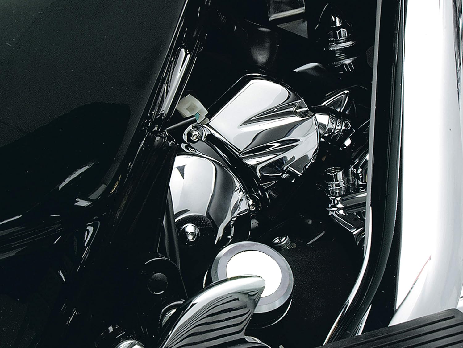 Kuryakyn 9050 Chrome Solenoid Cover installed on a motorcycle