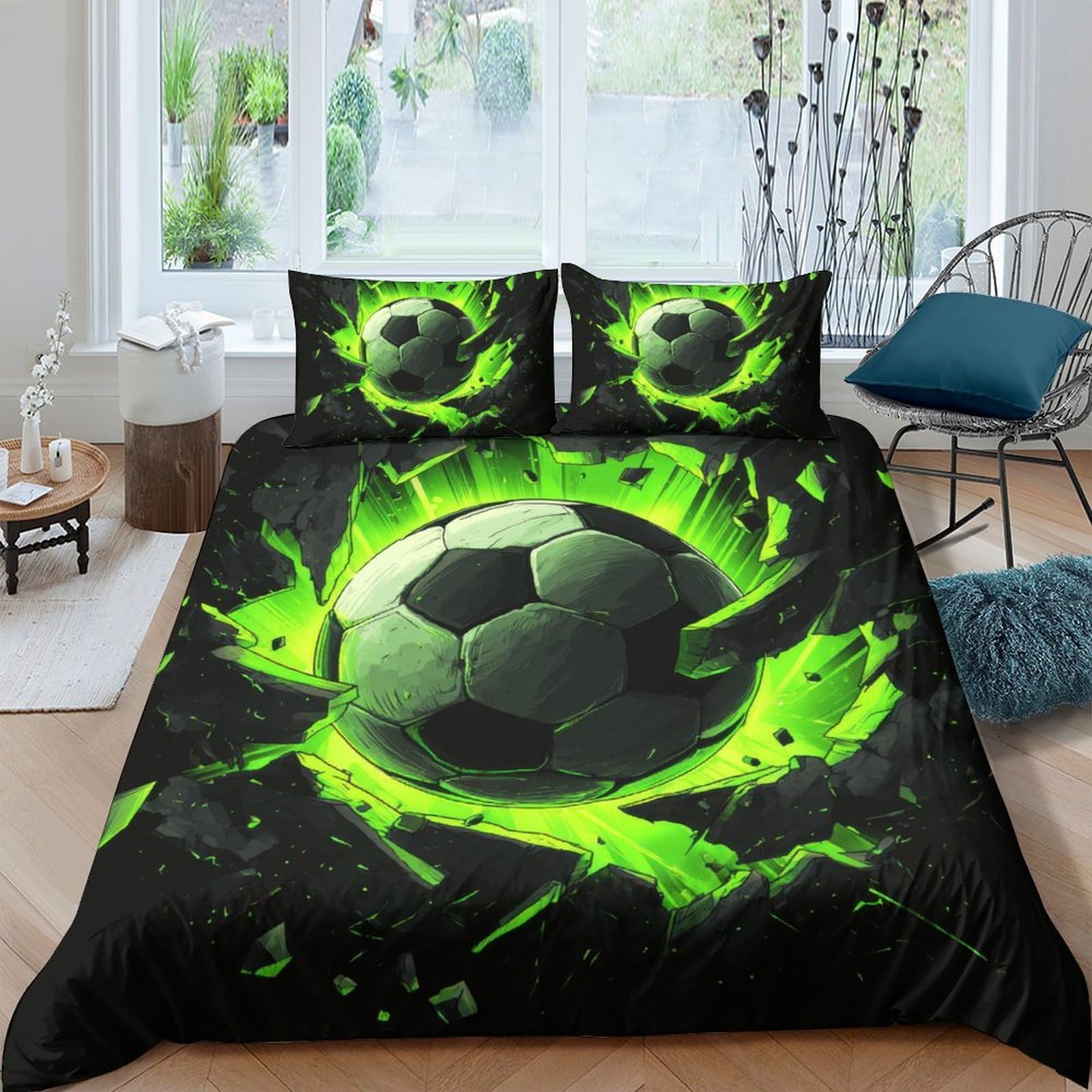 Ctjqhvkz Style-6 3D Printed Neon Soccer Fitted Sheet Microfiber Soft Breathable Splatter Football Bed Cover For Bedroom Dorm Mattress Protection Decor Single（135X200cm）