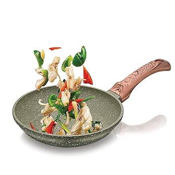 Echt Die Cast Aluminum Non Stick Frying Pan(20 cm), Granite Finish,Wooden Finish Soft Touch Handle, idle to saute vegies and Fry Omelette, PFOA Free, Tapper Fry Pan with 1 Year Warranty(Green)