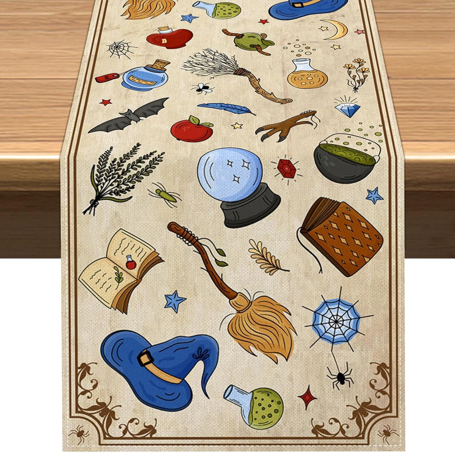 Vohado Magical Wizard Table Runner Fantasy Witch Theme Birthday Party Decoration Halloween Decoration Home Kitchen Island Decor
