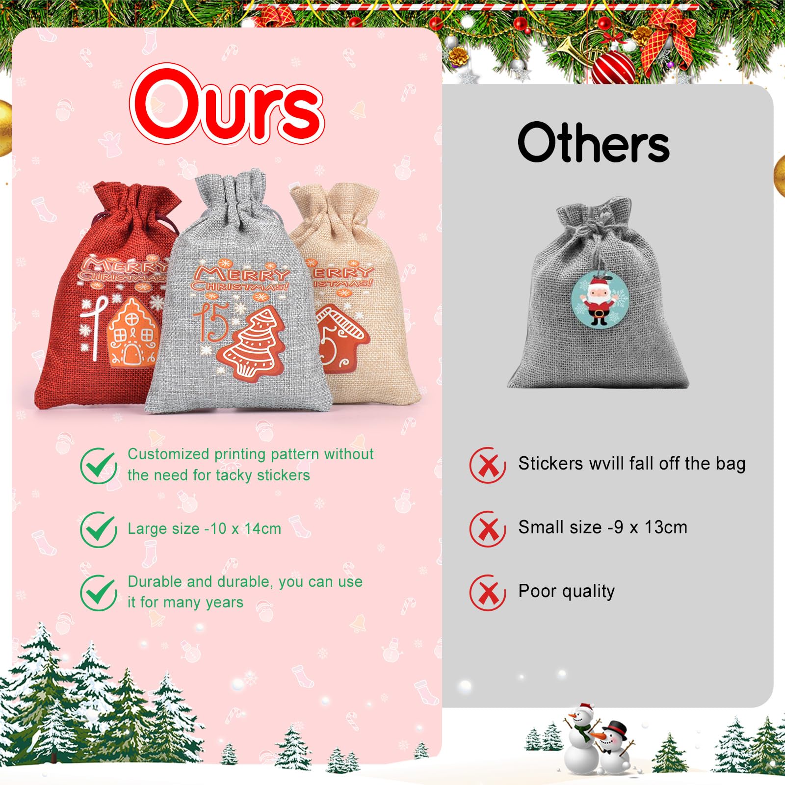 Calendrier Avent 24 Sacs Jute KESSER - À Remplir Soi-même 14x10cm Sacs Avent Personnalisables