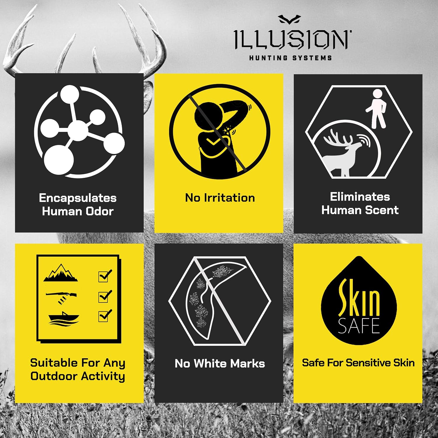 Illusion Systems - PhaZe 1 Deodorant Stick - Hunting Accessories - Effective Scent Control and Odor Eliminator - Long Lasting Protection - Unscented 2.3 oz