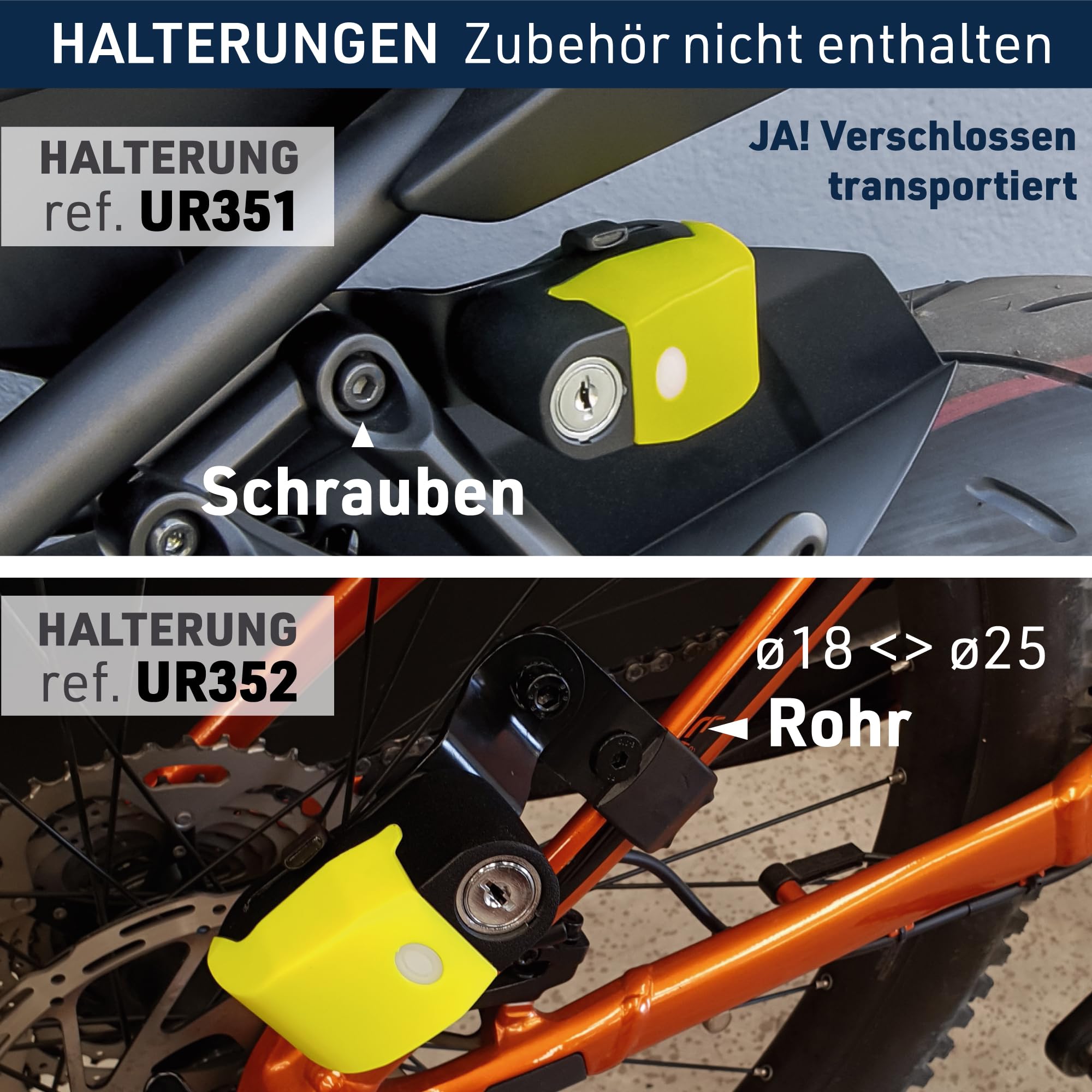 URBAN UR6 Bremsscheibenschloss mit Intelligentem Alarm | Effektiver | Hi-Tech, 120dB, LED, Warnfunktion A+ Empfindlichkeit, Langlebige CR2 Batterie, Wasserdicht, Motorrad Schloss Fahrradschloss, 6mm