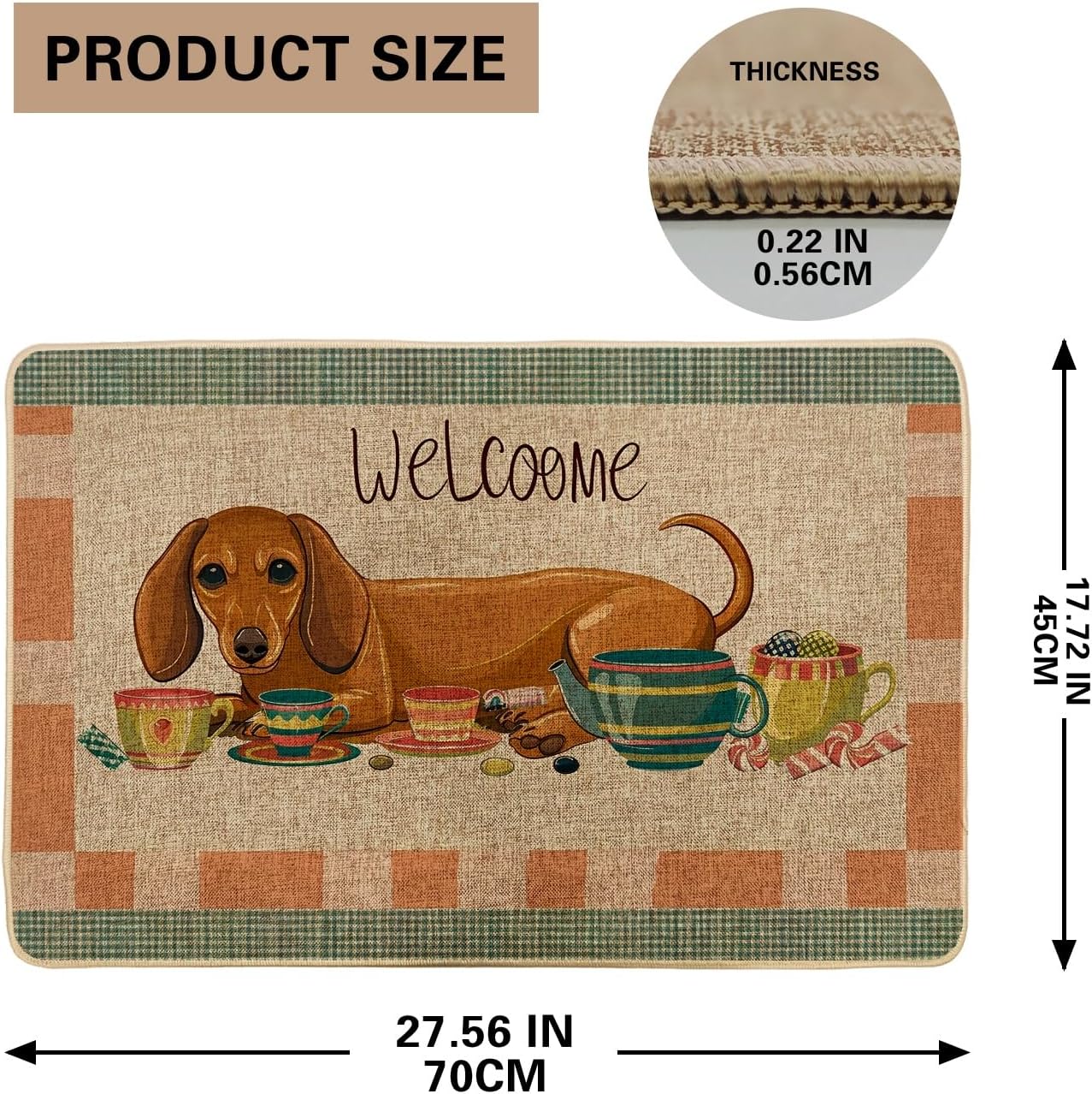 Welcome Dog Doormat, Brown Dachshund Outdoor & Indoor Entrance Fall Decor, Non-Slip Rubber Dust Absorbent Front Mats, Easy Care 29x17 Inch