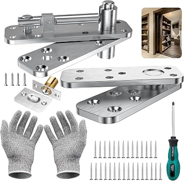 Hidden Door Hinge Pivot Hinge, 570LBS Load-Bearing Heavy Duty Pivot Door Hardware for Hidden Door Bookcase, Hinge Kit 360 Rotation Invisible Door Hinges for Secret Door Silver