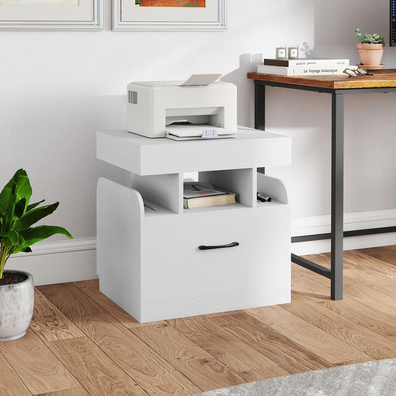 COSTWAY Stolik nocny z 2 gniazdka, 1 USB, 1 Type-C, szufladą i tajną przegródką, 50x40x55 cm biały