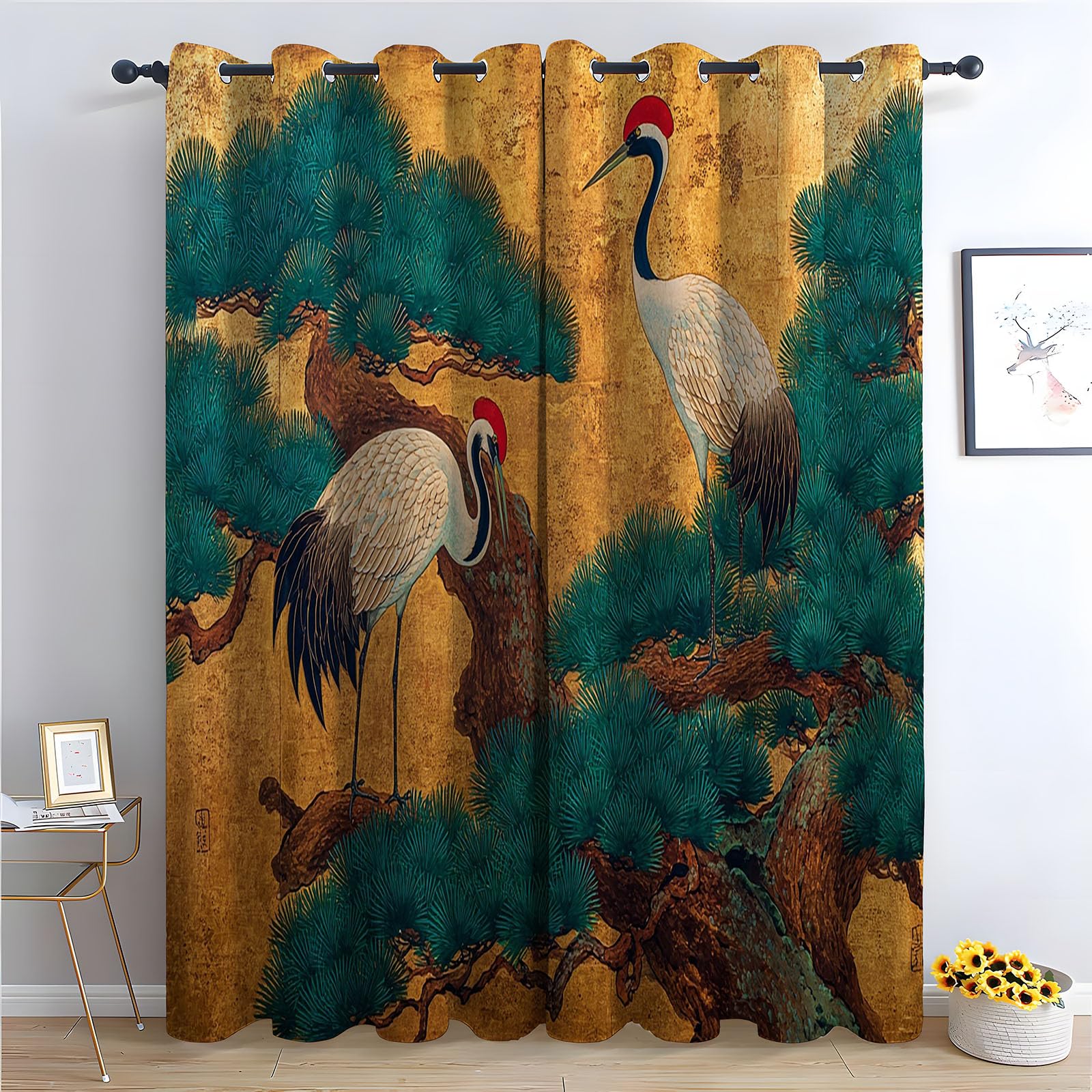 WQBQKKX Plants Curtains Ink Painting Thermal Insulated 80% Blackout Curtains Print Pattern Room Darkening Window Drapes for Bedroom-52 W x 96" L (Pack of 2)
