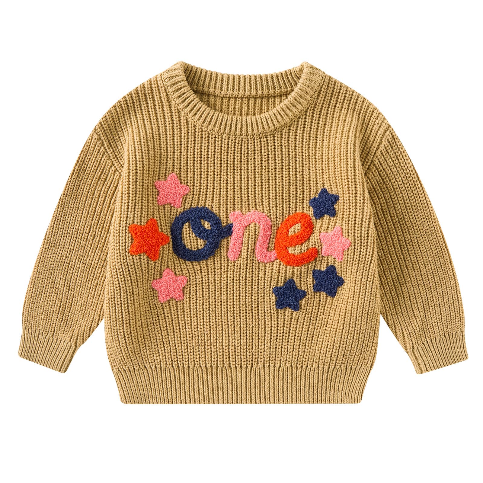 Kids4ever Toddler Baby Girl First Birthday Knit Sweater Cute Letter Embroidery Pullover for Infant Winter Fall for 6M-4Y