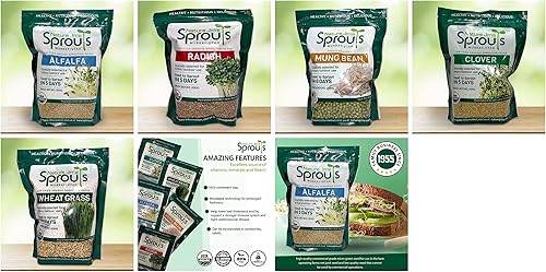 Miniatura 5 de Nature Jims Sprout/Sprouting Seeds, trébol, bolsa resellable orgánica sin OMG prémium para una frescura más larga, rica en vitaminas, minerales,