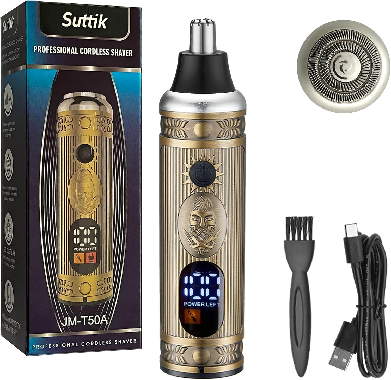 Kodi Prof JMT50A Suttik Painless Tool Nose and Ear for Men and Women, USB Rechargeable Professional Nostril Nasal Eyebrow Facial Ear Hair Trimmer with Gold Knight