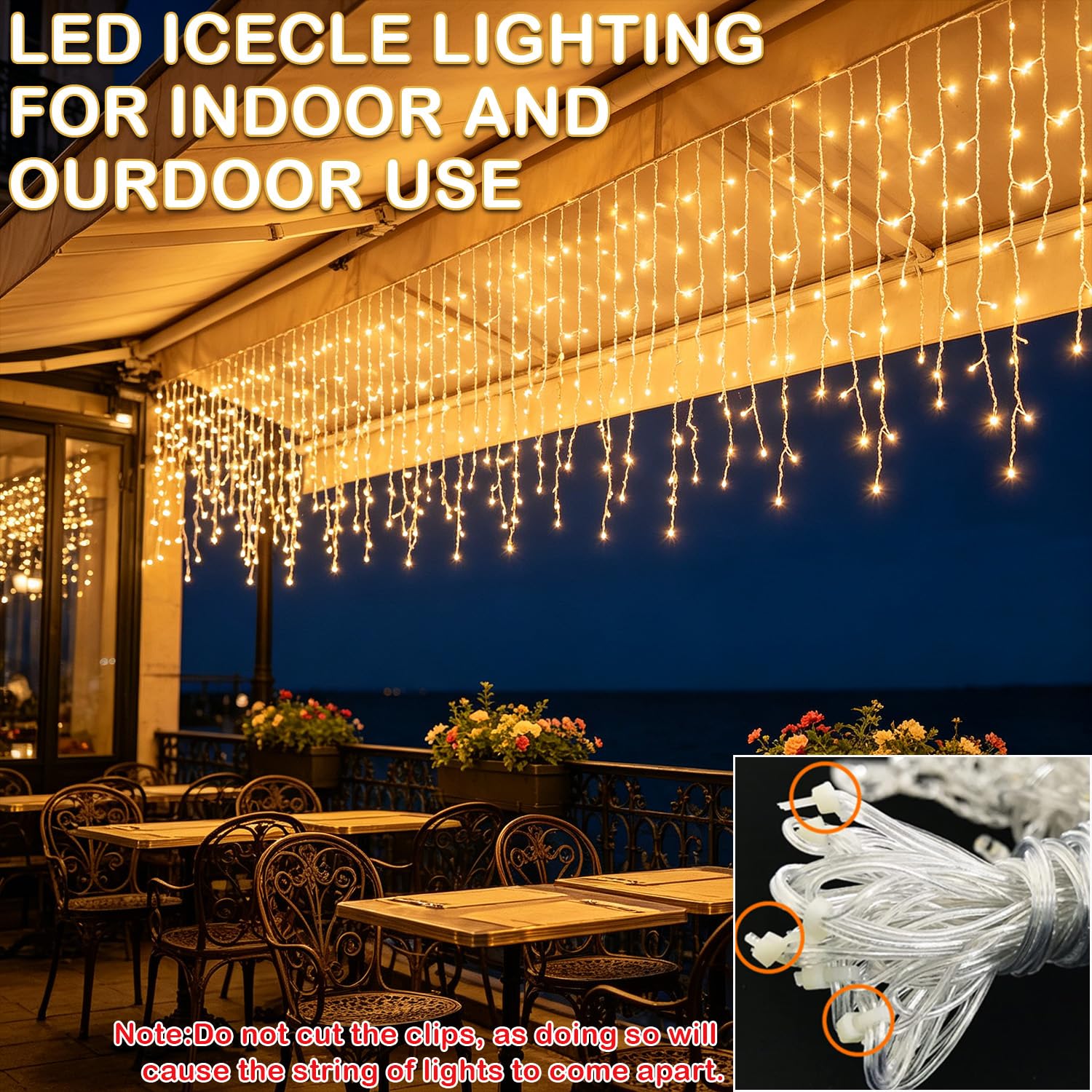 Guirlande lumineuse à LED Pluie de glace extérieur 15m | 600 Leds Blanc Chaud Guirlande lumineuse de Noël d'extérieur avec 8 modes, Timer, IP44 pour Noël, Avant-toits, jardins