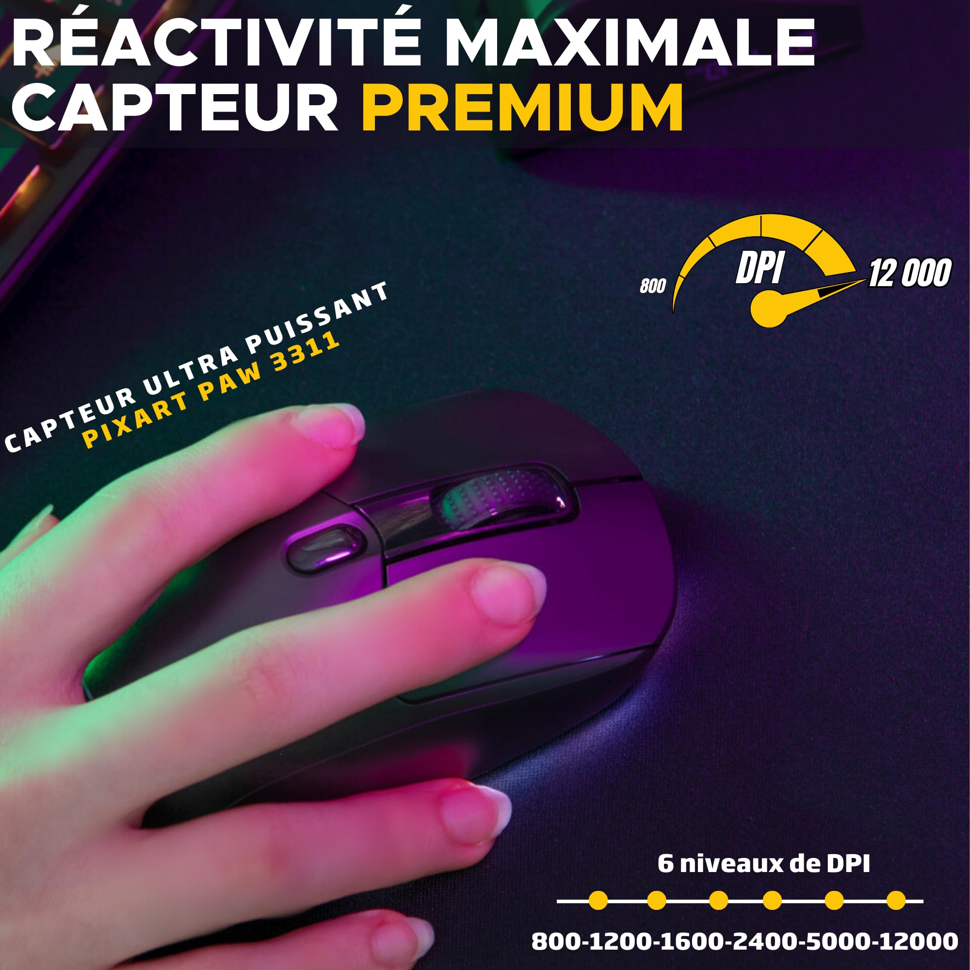 The G-Lab – Kult Titanium - Souris Gamer sans Fil Rechargeable - Souris Bluetooth/USB 2.4/Filaire Triple Mode, RGB, 12 000 DPI, 100h d'Autonomie, 100% Personnalisable - PC/PS4/PS5/XBOX - New