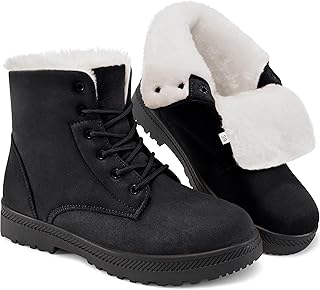 Winter Snow Boots for Women: Warm Fur Lined Ankle Booties Lace Up Slip o...