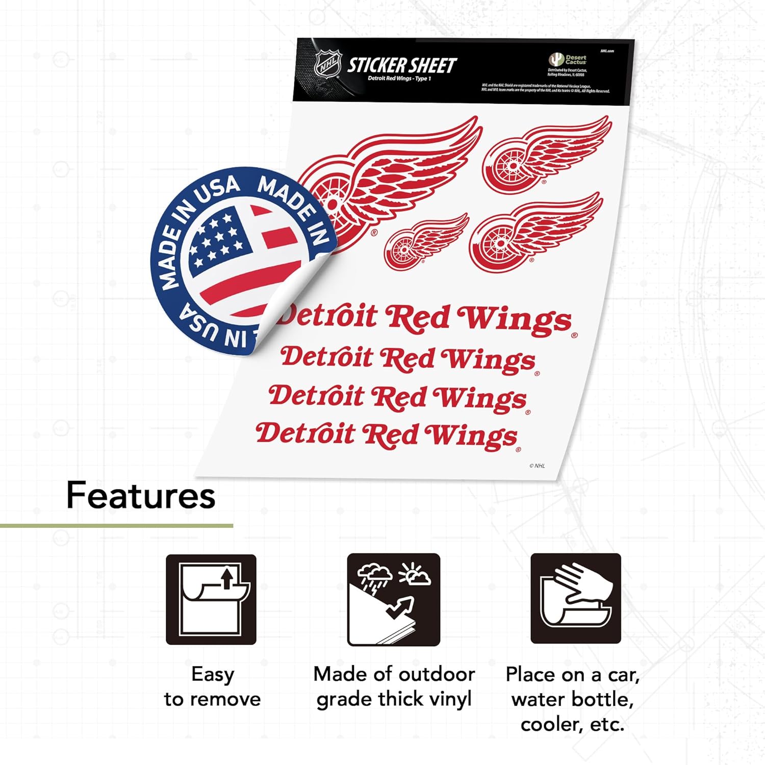Desert Cactus Detroit Red Wings Sticker Team NHL National Hockey League Vinyl Decal Laptop Water Bottle Car Scrapbook (Type 1-1) - Image 3