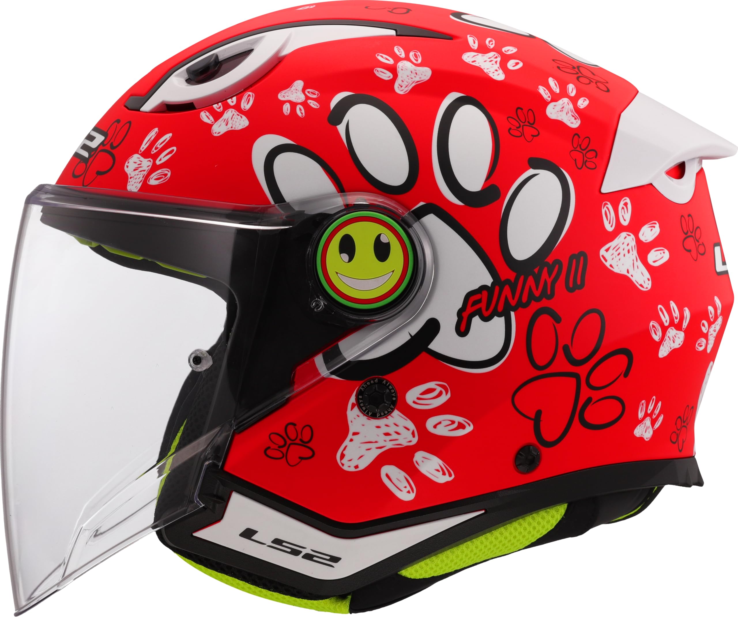 LS2, Casco Moto Jet Bambino FUNNY II PAWS Matt Red, L