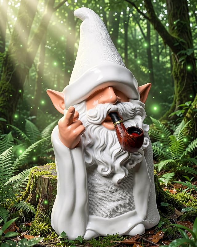 Leverse Smoking Wizard Dwarf Garden Gnome Statue with Middle Finger, 5.9 Inch Funny Resin Outdoor Decoration for Patio, Lawn, Yard and Home, Great Gift for Easter, Halloween and Christmas