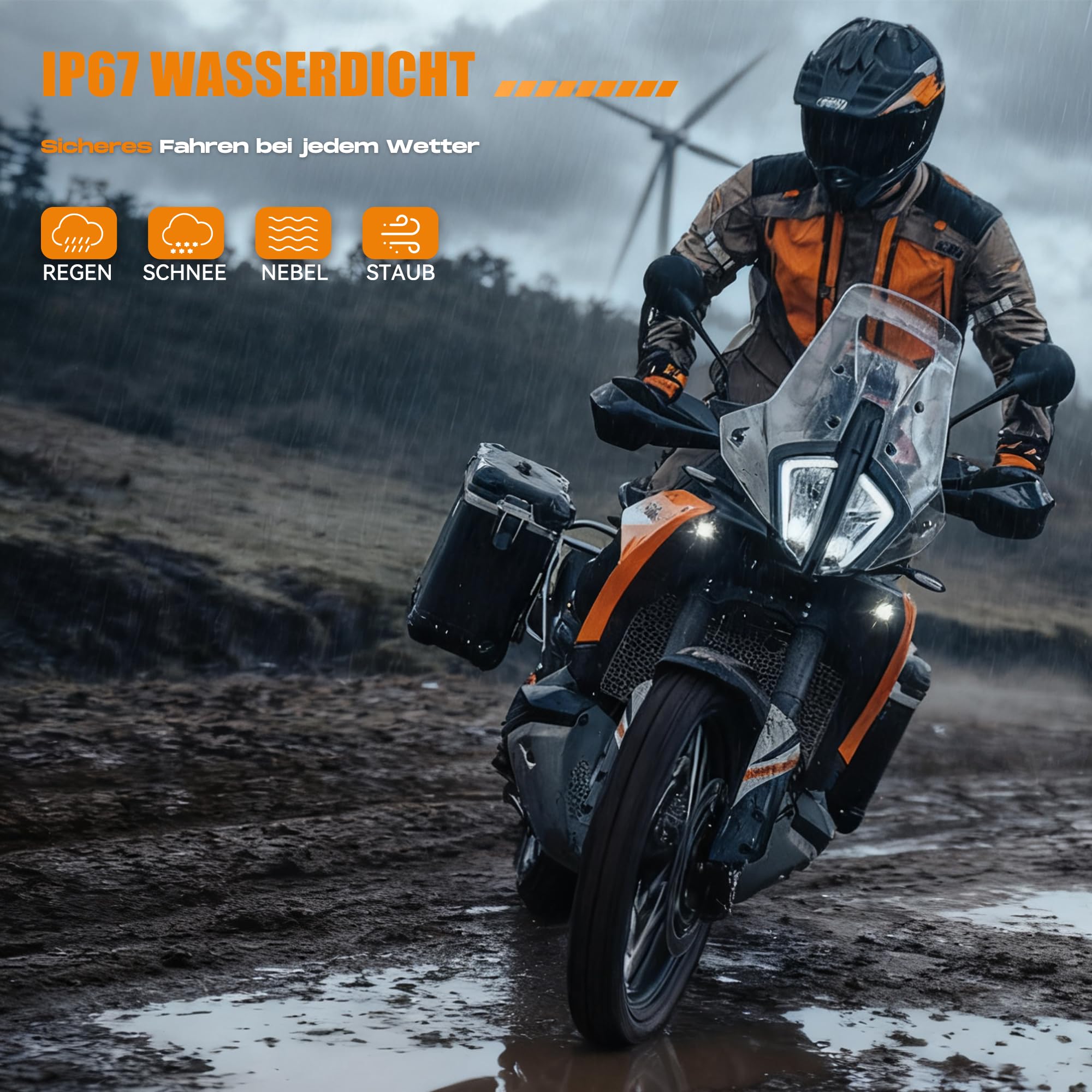 Future Eyes Motorrad Zusatzscheinwerfer, 120W 12000LM Motorrad LED Zusatzscheinwerfer, E-Mark E57 & CE Zertifiziert, IP67 Motorrad Nebelscheinwerfer für Nachtfahrten
