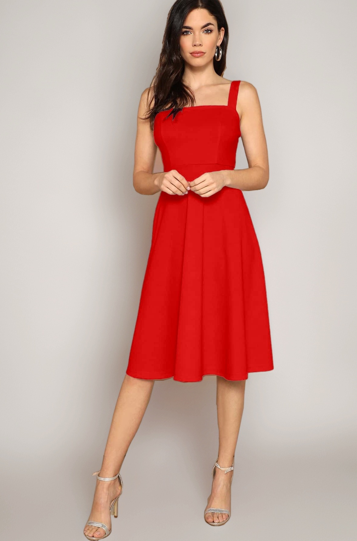 - Women's Black Fit and Flare Midi Dress