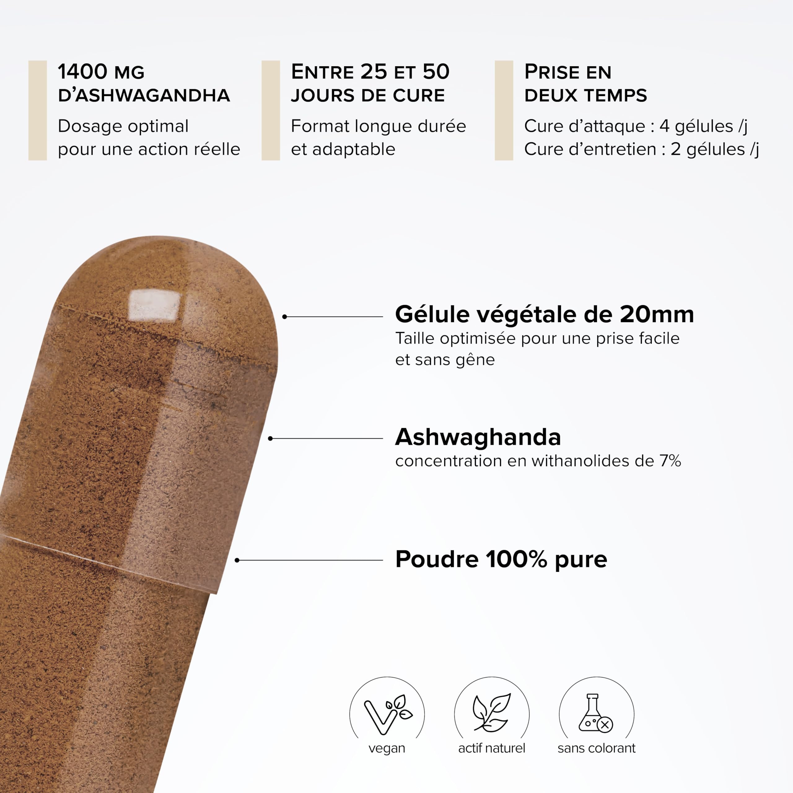Ashwagandha 1400mg - Régulation Cortisol - Extra Fort : 7% Withanolides - Anti Stress & Sommeil - Ashwagandha Pure - 100 Gélules Végétales - Vegan - Beyond Elements