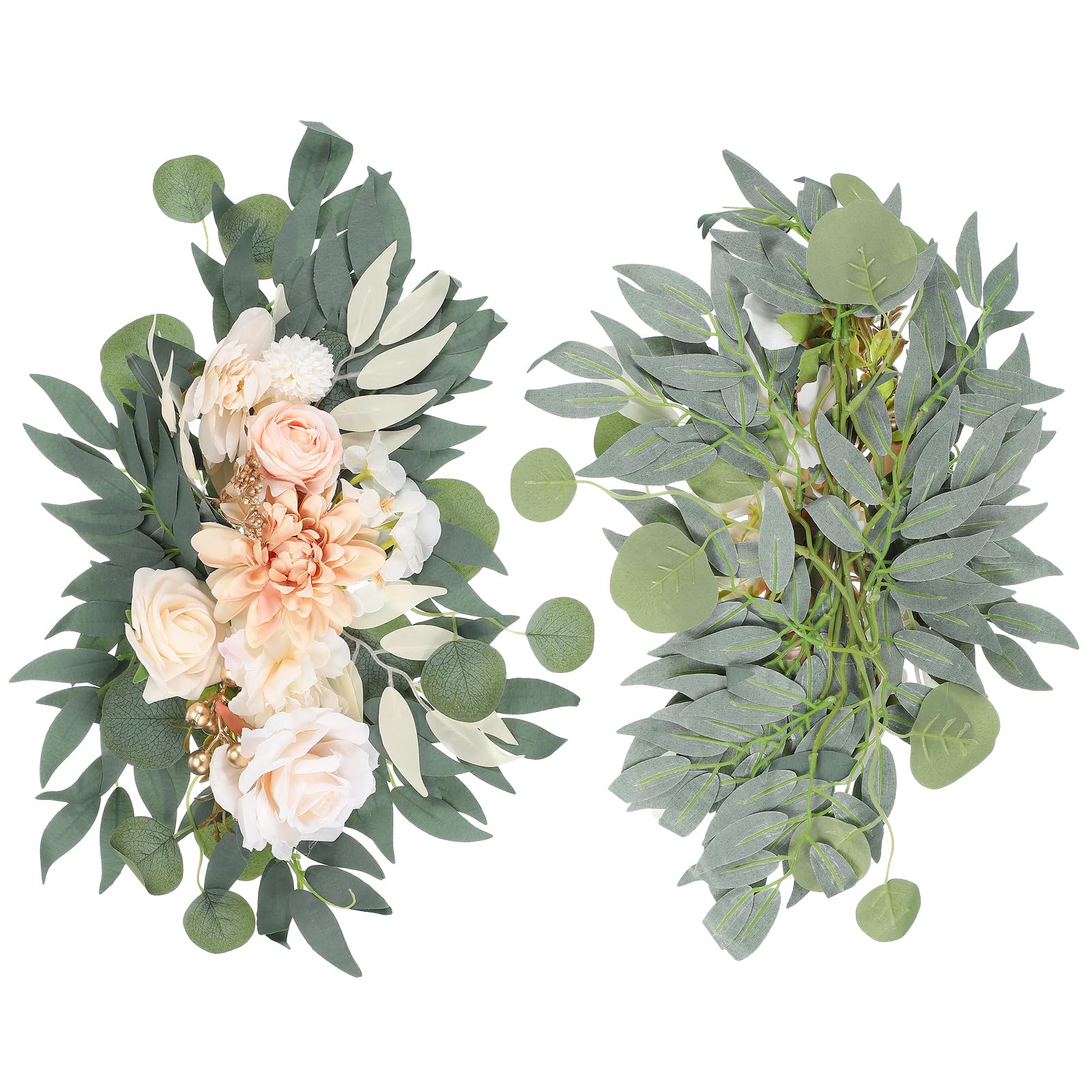 PATIKIL Bruiloftboog Bloemen, 2 Stuks Kunstmatige Zijde Faux Roos Bloem Swag Bloemslinger Achtergrond met Bladeren Clip Bandage voor Welkomstbord Ceremoniële Ontvangst Decor, Champagne/Crème