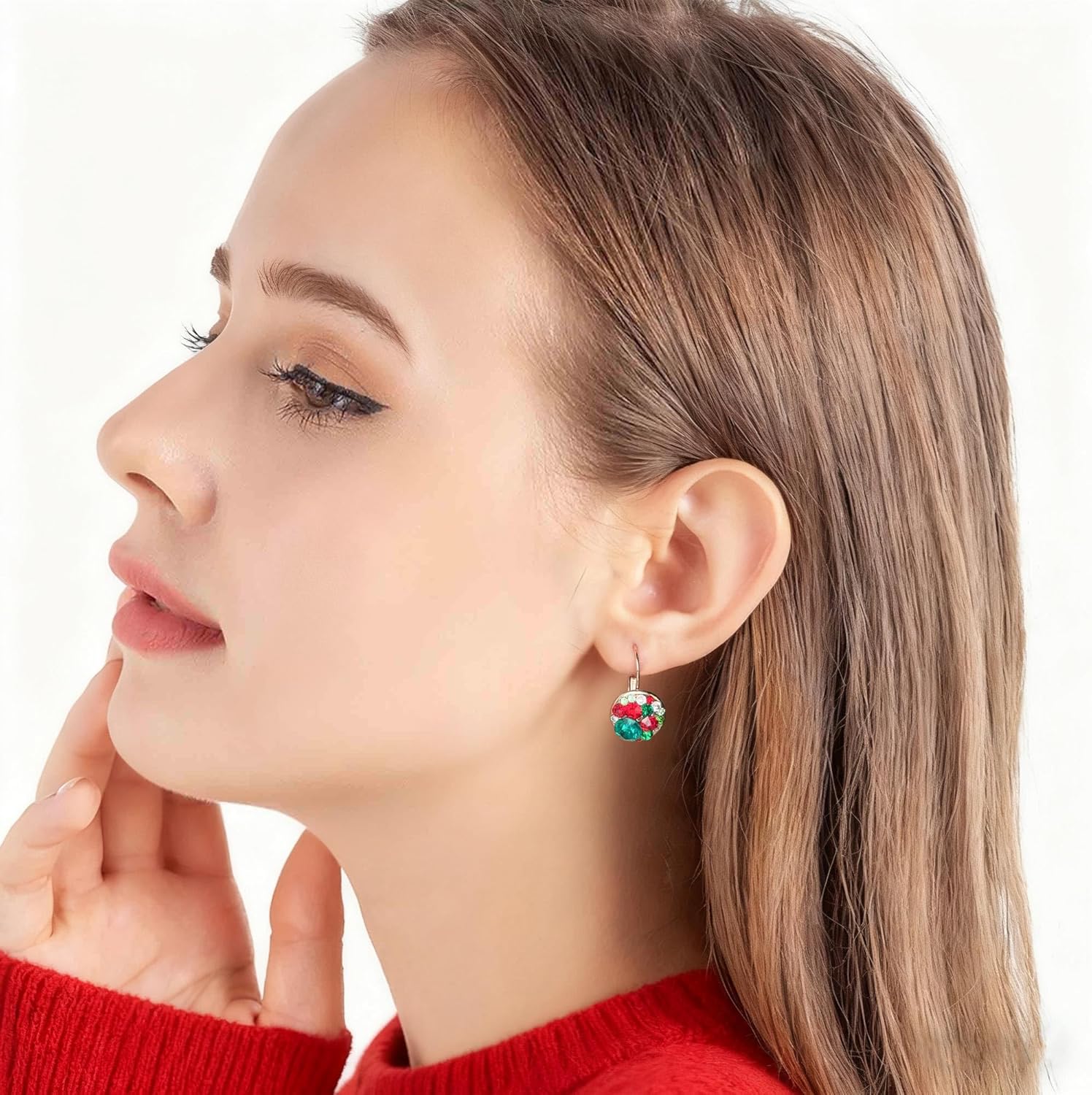 Multicolored Austrian Crystal Leverback Earrings for Women 14K Gold Plated Dangle Hoop Earrings Hypoallergenic Jewelry