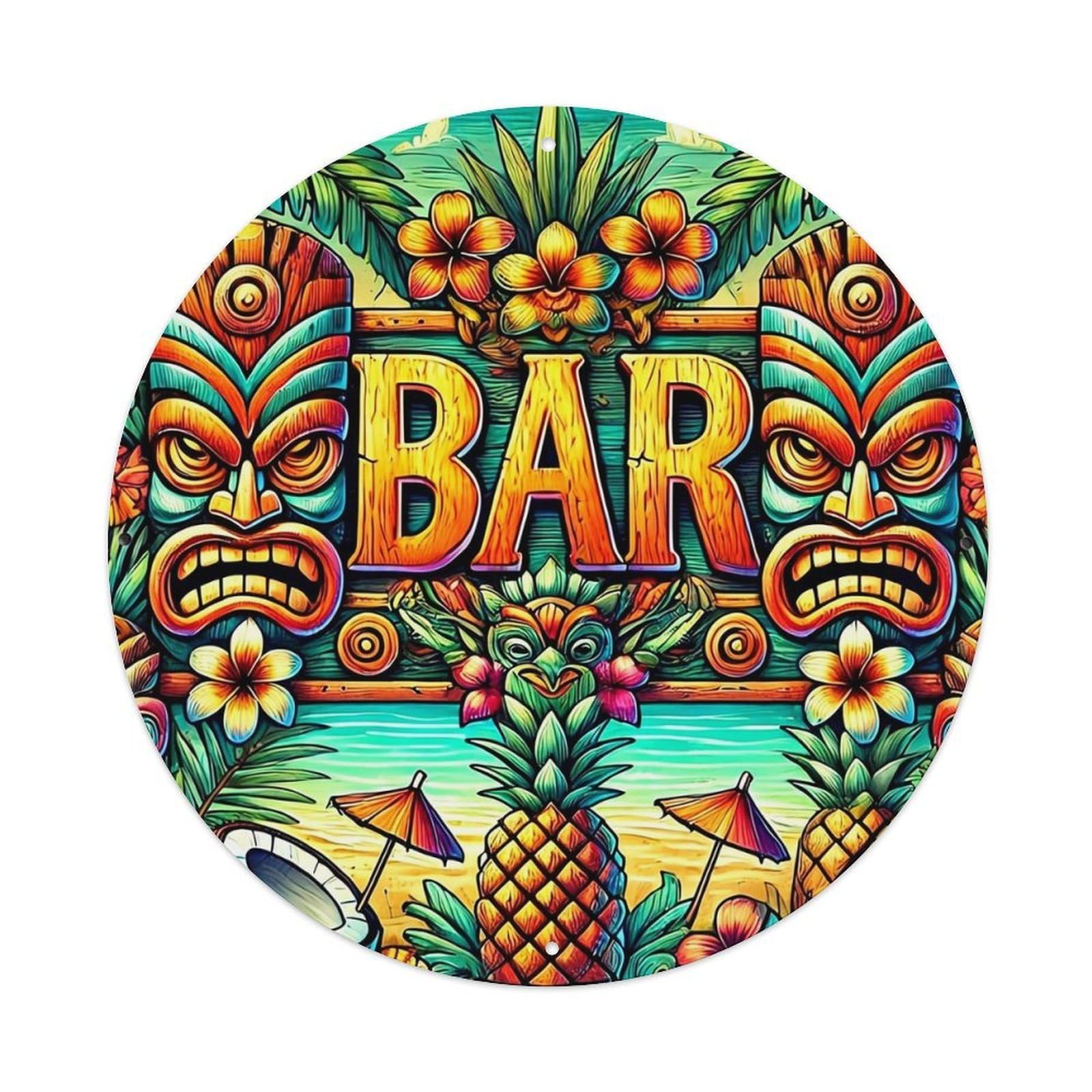 Tiki Bar Tropical Pattern Print Tin Sign Metal Poster Vintage Metal Signs for Home Man Cave Bar Cafe Kitchen laundry room Wall Decorations 8x8 inches