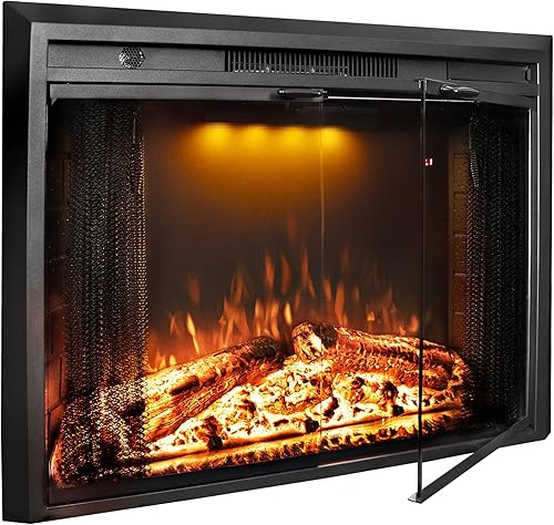 Inserto de chimenea eléctrica, calentador de chimenea empotrable de 36 pulgadas con llama ajustable y colores de luz superior, sonido crepitante de