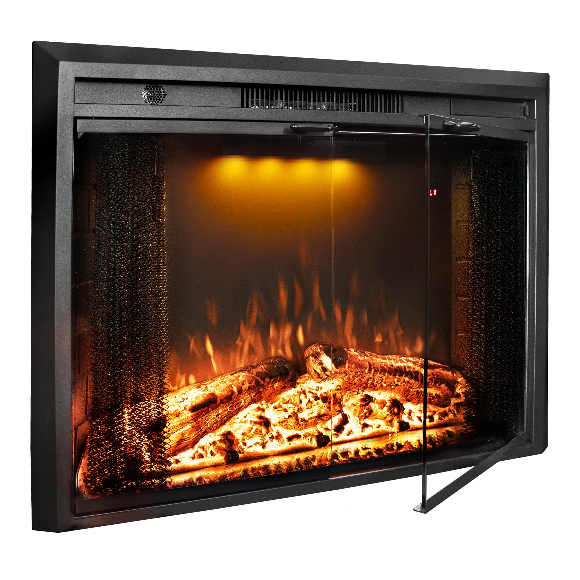 33 Inches Electric Fireplace Insert, 750W/1500W Fireplace Heater with Adjustable Flame and Top Light Colors, Fire Crackling Sound, Remote Control, Timer, Glass Door & Mesh Screen, Black