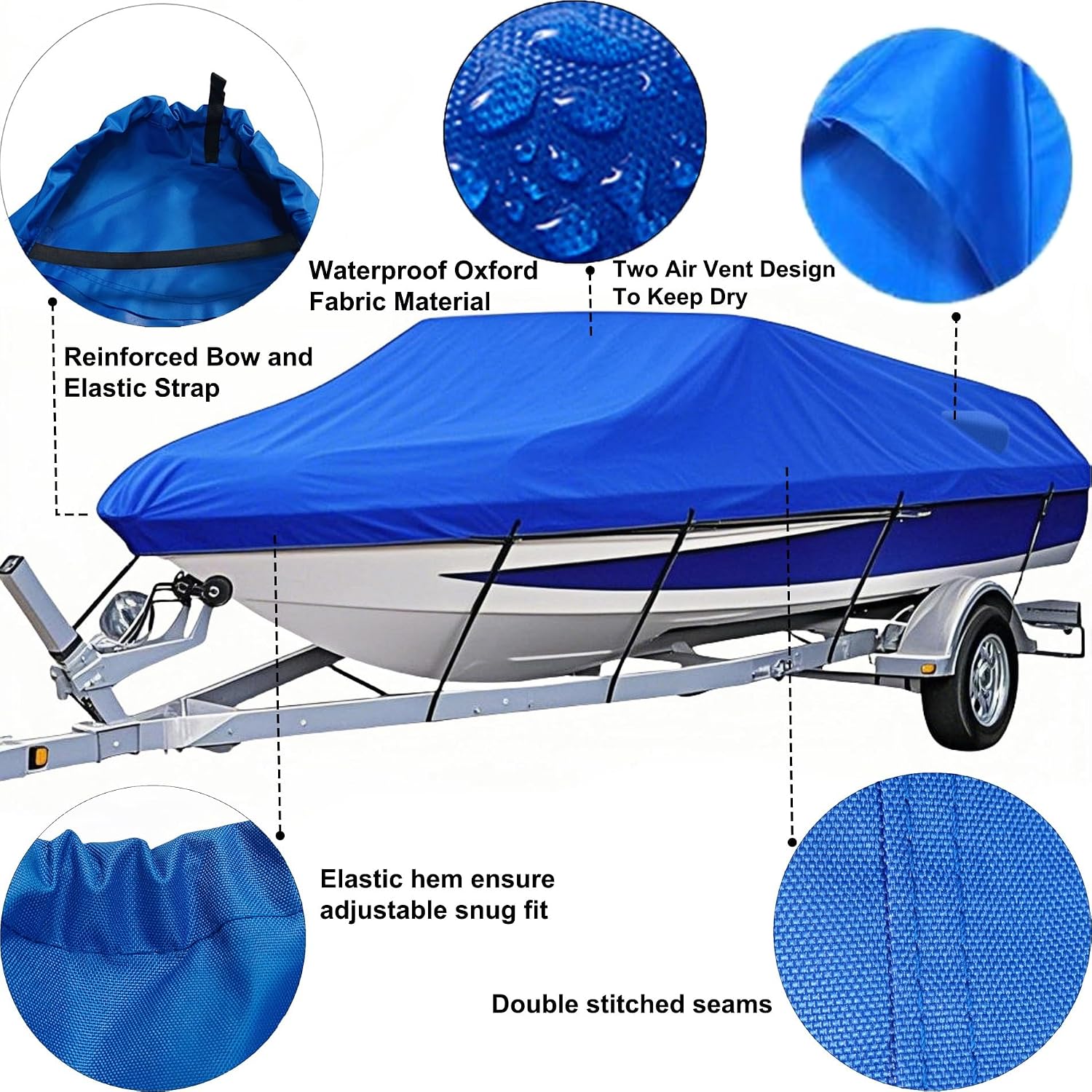 Boat Cover Heavy Duty Marine Grade Oxford Fabric PU Coating Fits 20'-22' Length 100" Beam Width V-Hull Tri-Hull Pro-Style Bass Trailer Fishing Ski Runabout Boat with Carrying Bag Blue