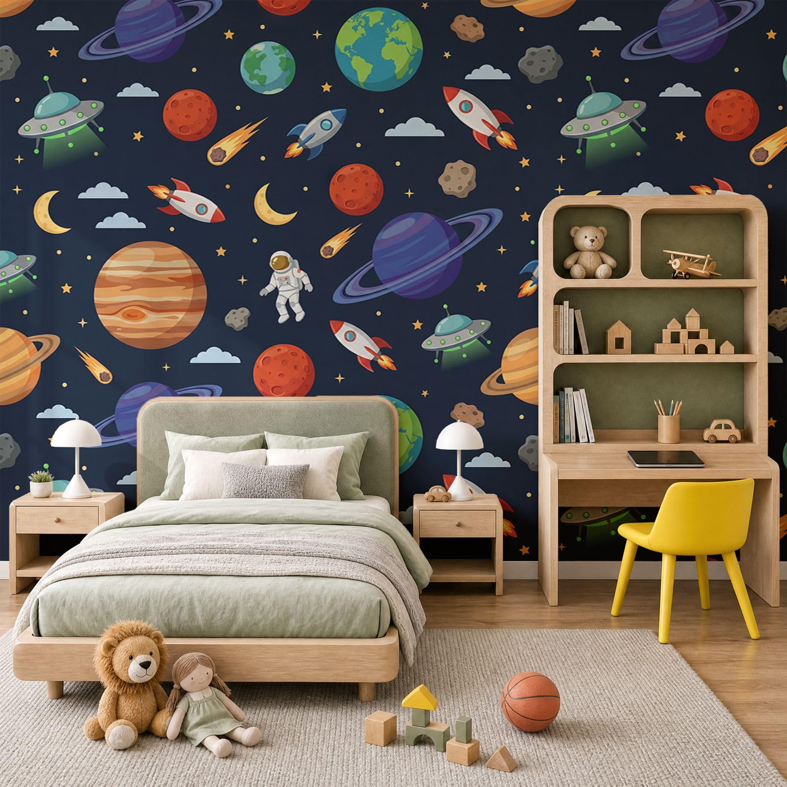 Papier peint panoramique en soie espace 400x280cm pour chambre enfant
