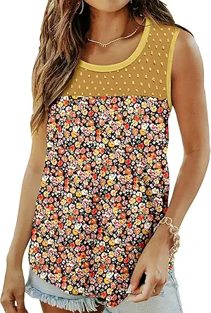 KISSMODA Womens Flora Print Tank Tops Ribbed Summer Shirt Sleeveless Summer Casual Women Blouses(S-3XL)